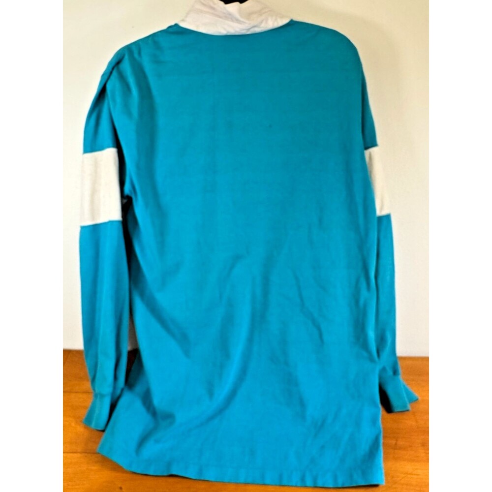 Vtg 90’s Blokecore Preppy Cotton Rugby Shirt Blue/White Colorblock Men L - Picture 2 of 16